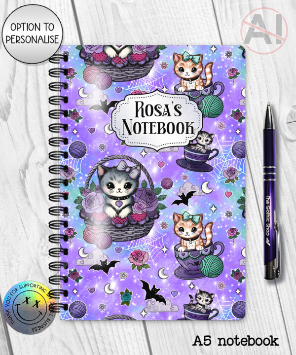 personalised kitschy kitty cats in teacups notebook journal