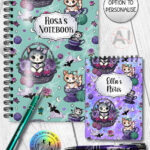 personalised kitschy kitty cats in teacups notebook journal