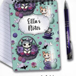 personalised kitschy kitty cats in teacups notebook journal