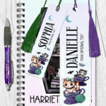 personalised kitschy kitty cats in teacups metal bookmark gift