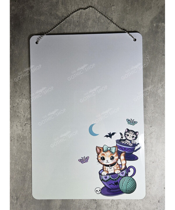 personalised kitschy kitty cats in teacups planner whiteboard metal sign