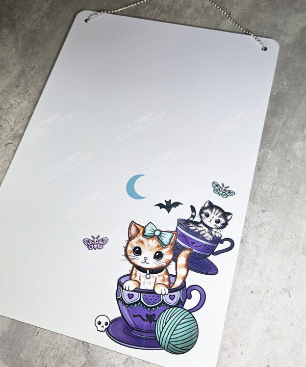 personalised kitschy kitty cats in teacups planner whiteboard metal sign