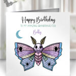 personalised origami death moth gothic birthday card