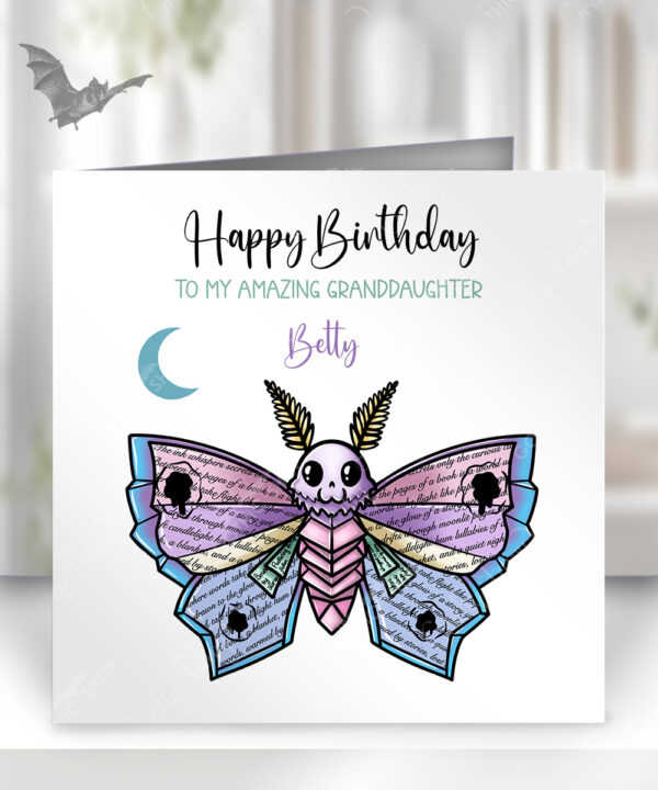 personalised origami death moth gothic birthday card