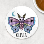 personalised origami death moth gothic 9cm round glossy coaster