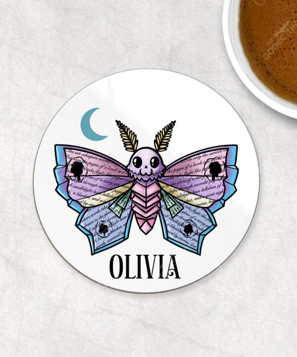 personalised origami death moth gothic 9cm round glossy coaster