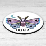 personalised origami death moth gothic 9cm round glossy coaster