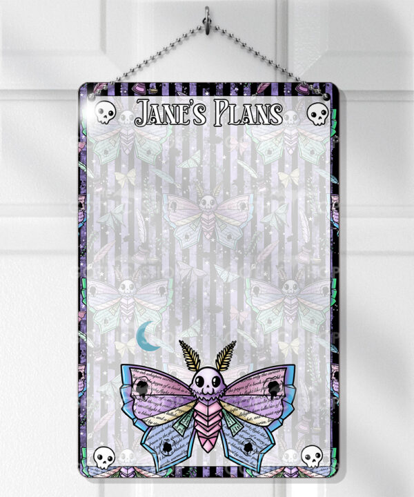 personalised origami death moth gothic planner whiteboard metal sign