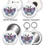 personalised origami death moth gothic mirror or fridge magnet