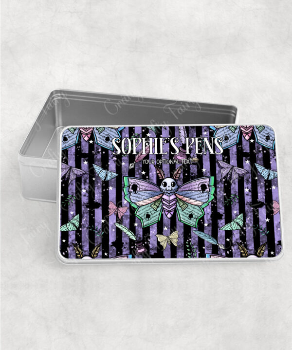 personalised origami death moth gothic rectangular tin gift