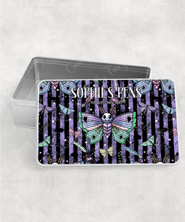 personalised origami death moth gothic rectangular tin gift
