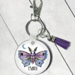 personalised origami death moth gothic round gothic keyring