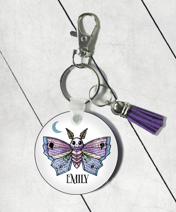 personalised origami death moth gothic round gothic keyring