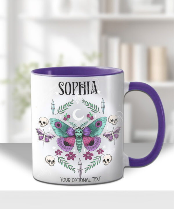 personalised pretty goth moth spooky mug