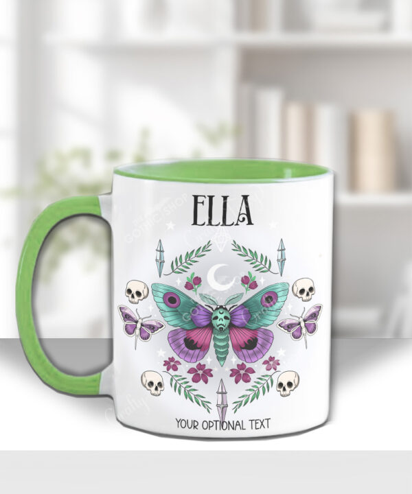 personalised pretty goth moth spooky mug