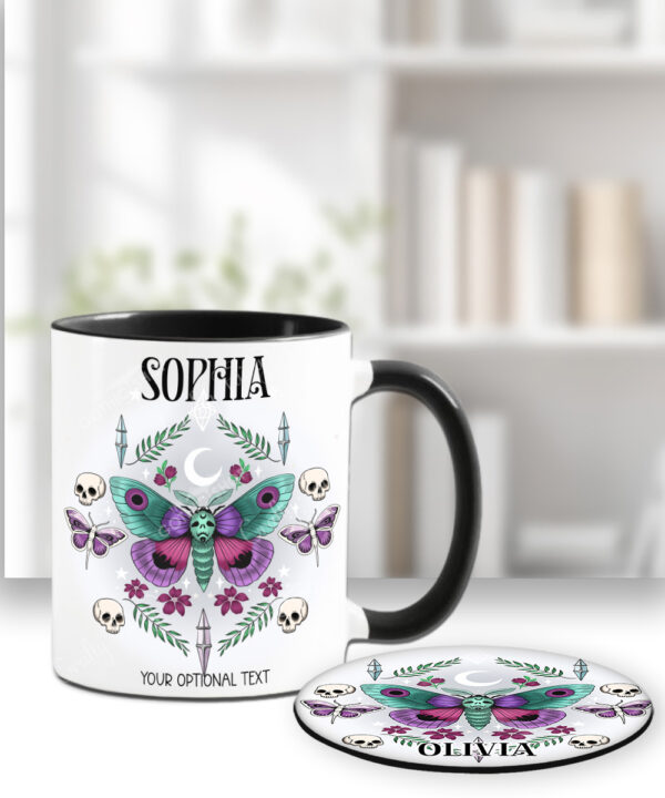 personalised pretty goth moth spooky mug