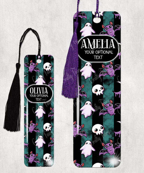 15428 personalised bats ghosts gothic green bookmark 1