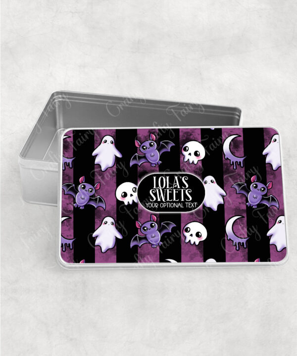 15435 personalised bats ghosts gothic pink tin 1