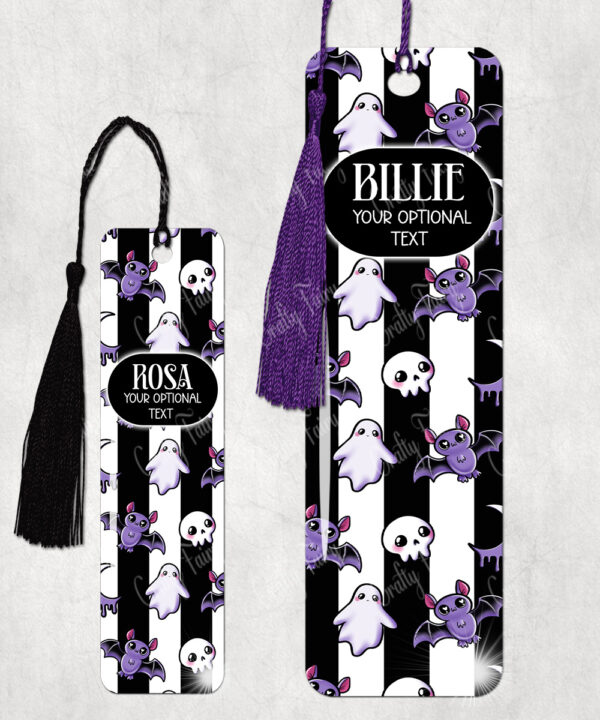 15438 personalised bats ghosts gothic white bookmark 1