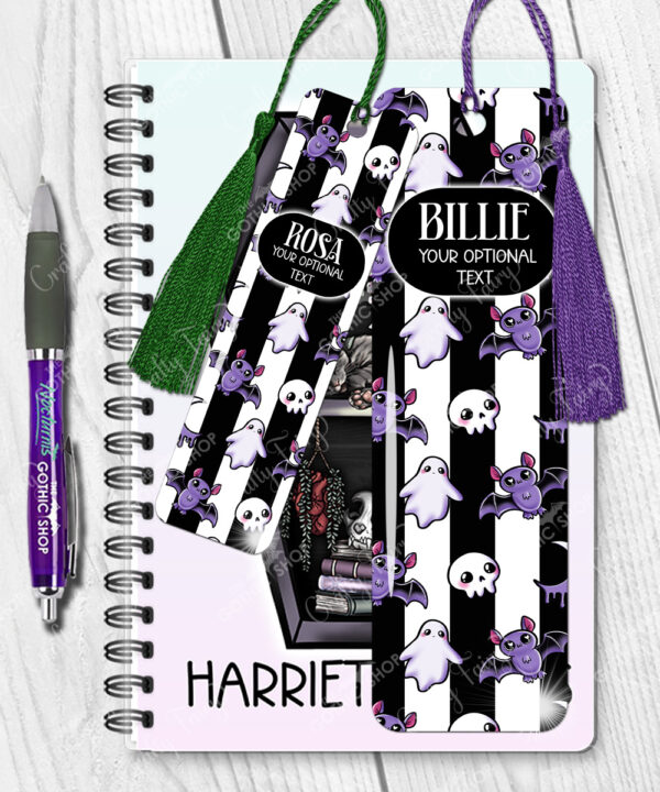 15438 personalised bats ghosts gothic white bookmark 2