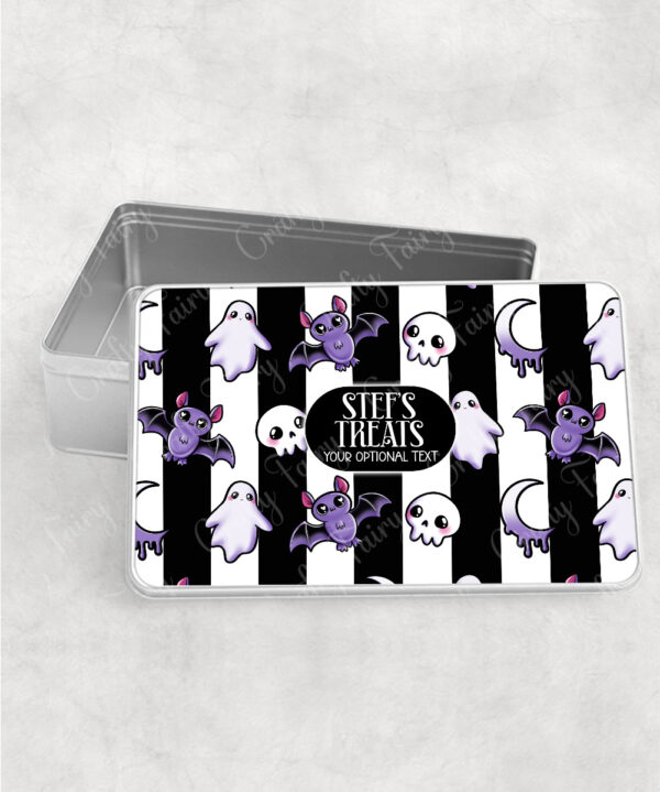 15440 personalised bats ghosts gothic white tin 1