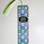 kawaii heart skulls blue/green stripe gothic metal bookmark option to personalise