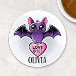 15455 personalised love bites purple bat coaster 1