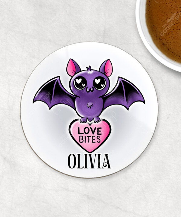 15455 personalised love bites purple bat coaster 1