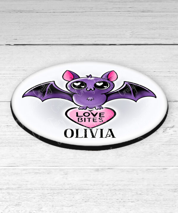 15455 personalised love bites purple bat coaster 2