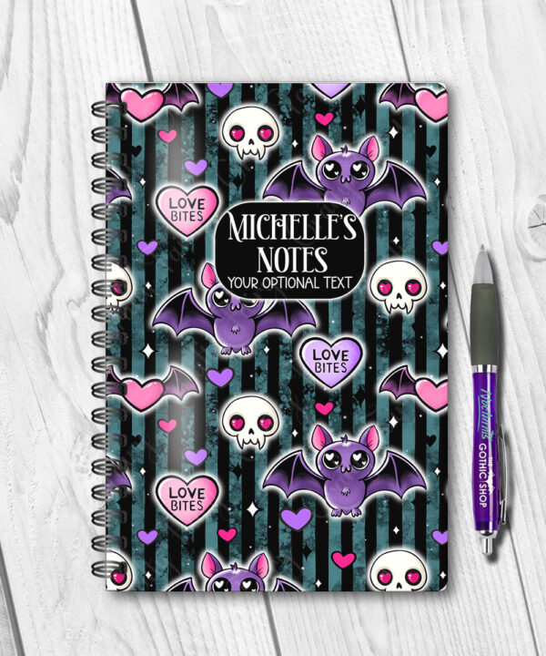 15456 personalised love bites purple bat notebook 1