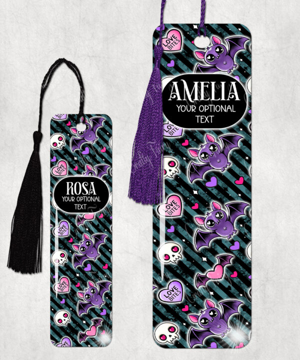 15458 personalised love bites purple bat bookmarks 1