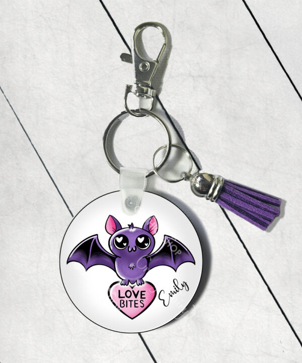 15462 personalised love bites purple bat keyring