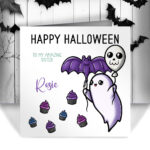 personalised kawaii ghost & balloons halloween or birthday card