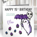 personalised kawaii ghost & balloons halloween or birthday card