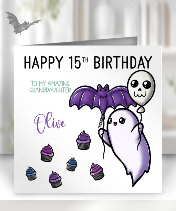 personalised kawaii ghost & balloons halloween or birthday card