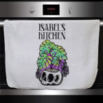 personalised spooky giant monstera plant gothic kitchen tea towel gift