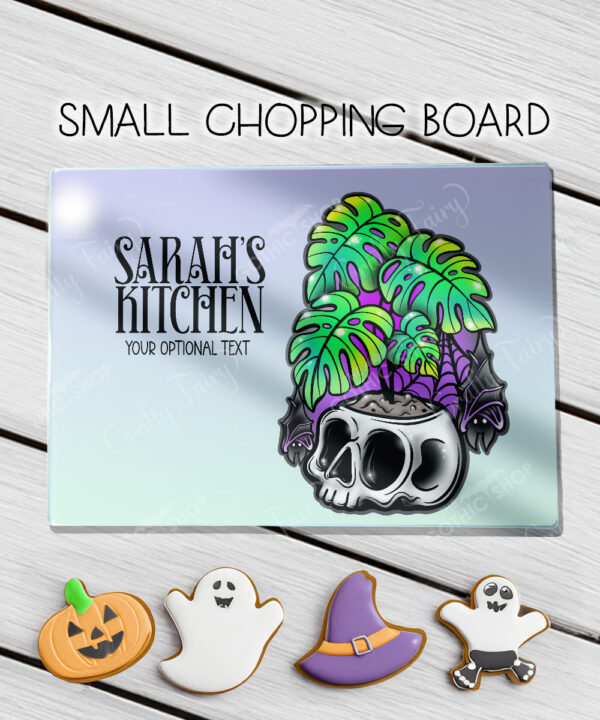 personalised spooky giant monstera plant gothic glass chopping board 2 size options