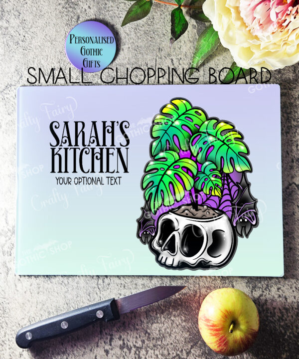 personalised spooky giant monstera plant gothic glass chopping board 2 size options