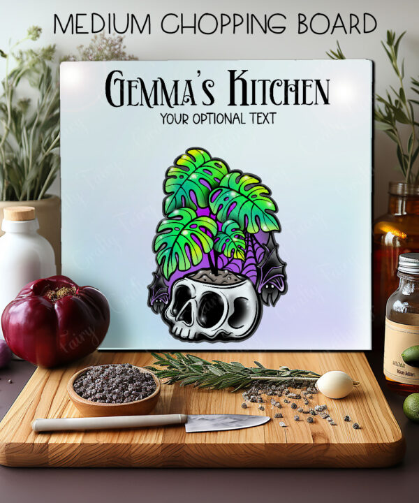personalised spooky giant monstera plant gothic glass chopping board 2 size options