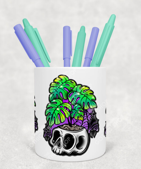 personalised spooky giant monstera plant gothic pen or makeup brush pot