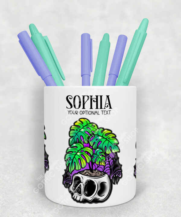 personalised spooky giant monstera plant gothic pen or makeup brush pot