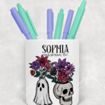 personalised flowers in spooky vases gothic pen or makeup brush pot