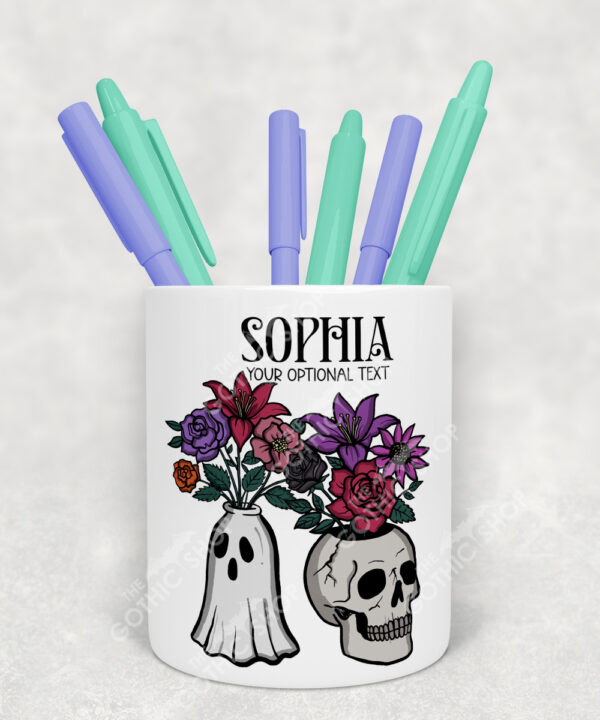 personalised flowers in spooky vases gothic pen or makeup brush pot