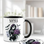 personalised belladonna goth lady purple roses gothic spooky mug