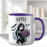 personalised belladonna goth lady purple roses gothic spooky mug