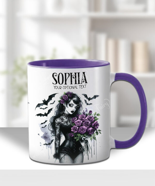 personalised belladonna goth lady purple roses gothic spooky mug