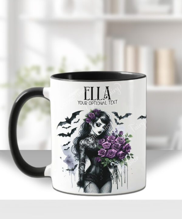 personalised belladonna goth lady purple roses gothic spooky mug