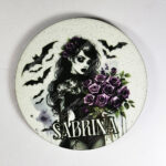 personalised belladonna goth lady purple roses gothic 9cm round glossy coaster