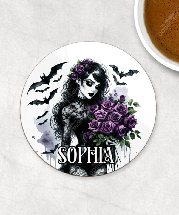 15530 personalised gothic lady purple roses coaster 1