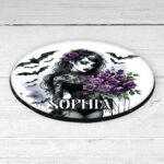 15530 personalised gothic lady purple roses coaster 2